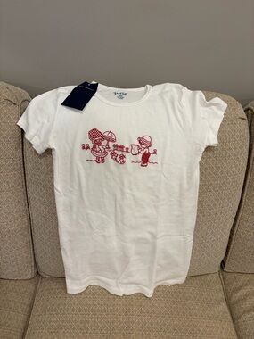 Brandy Melville Sunbonnet Kids White Tee with Red Embroidered Beach Motif
